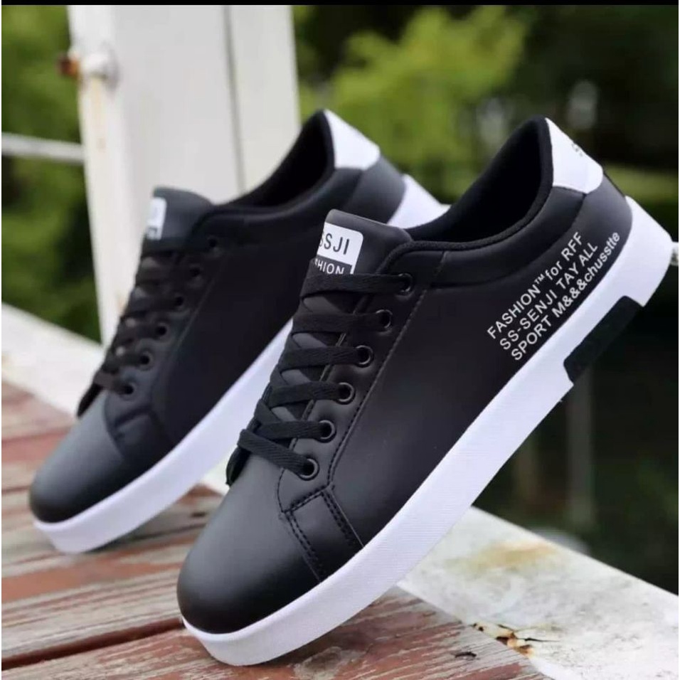 Sepatu pria Snaekers Casual Running Sepatu putih Ss-senji pria motif bulu-hitam