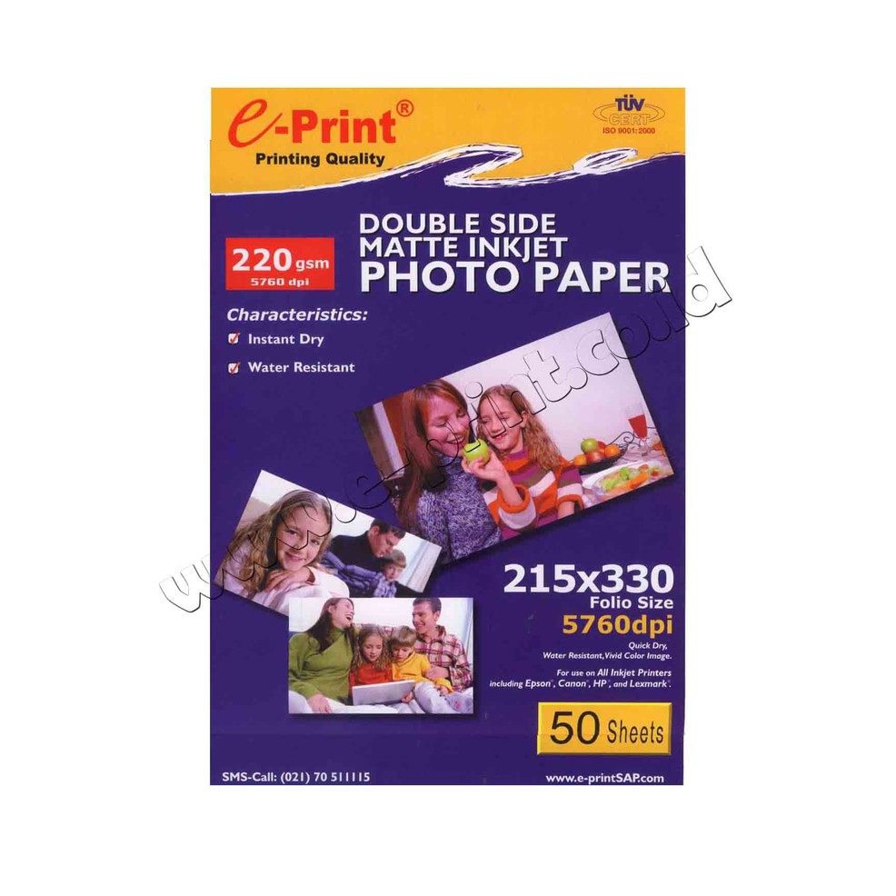 

Kertas Foto Eprint Dobel Side Matte Inkjet Folio 220gsm 50lembar