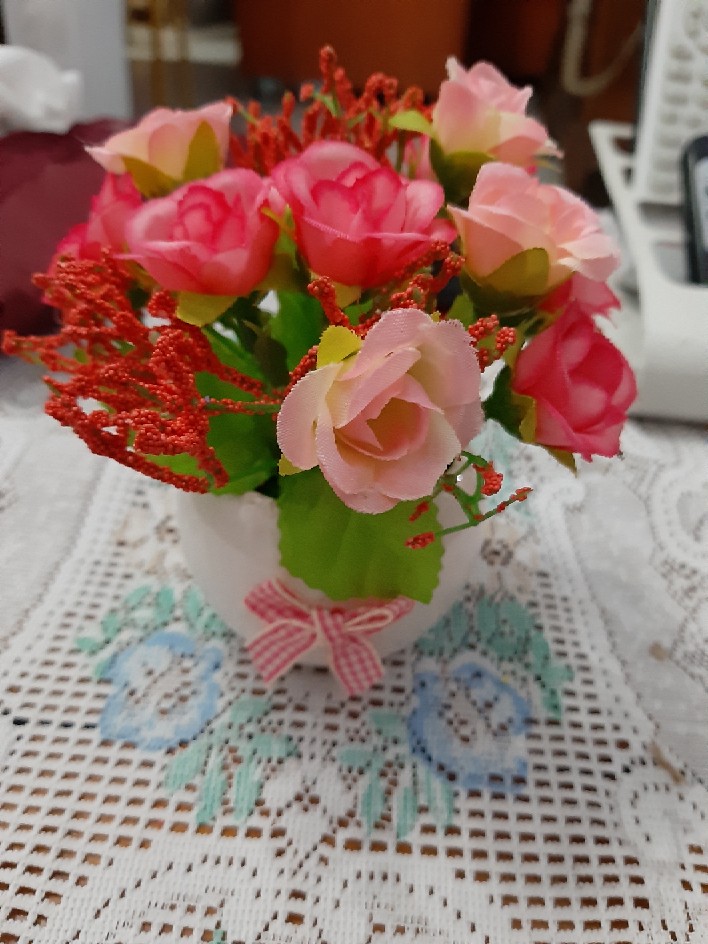 Rangkaian Bunga Murah Bunga Hias Mawar Artificial Vas Unik Kecil Pita Lucu Bunga Rose -vbk04