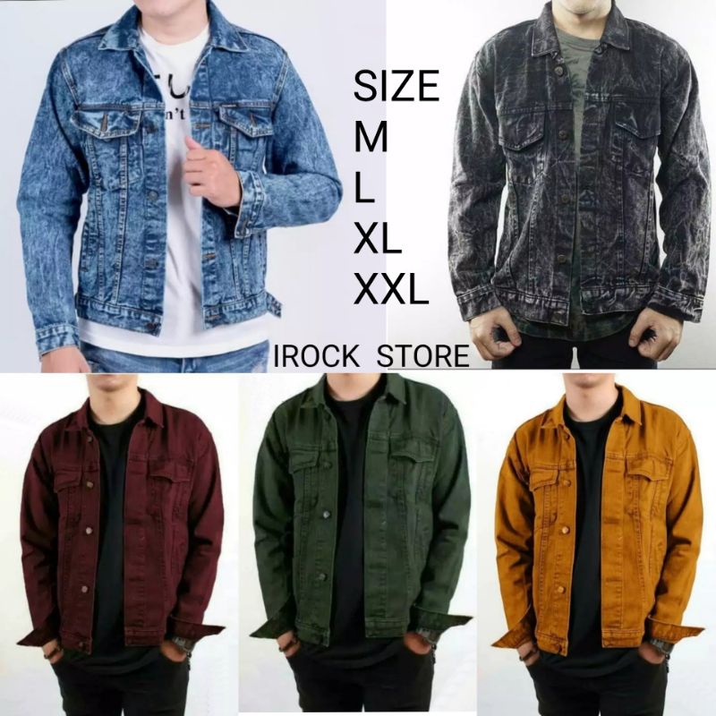 Jaket jeans pria cowok bioblizt biowash garmen hijau army maroon abu coklat dilan sandwash