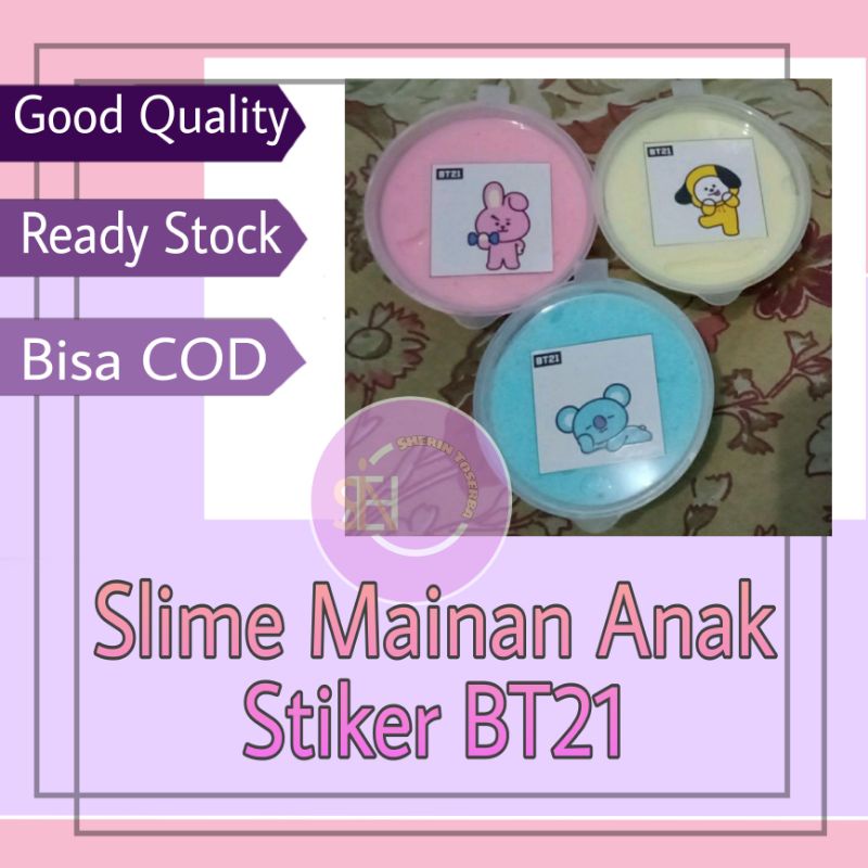 Slime Comel Slem Mainan Anak Stiker BT21 Slaim BTS aneka warna cup 35 Ml