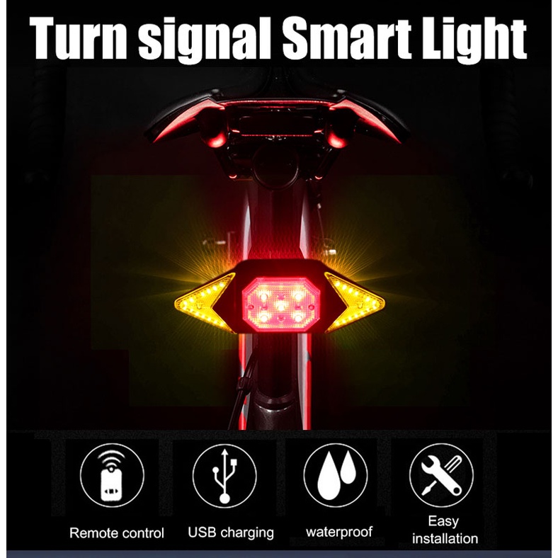 Biking Lampu Sein Sepeda USB Wireless Tanpa Kabel Waterproof AUTOMATIC DIRECTION RECHARGEABLE-hitam-Garansi 7 hari
