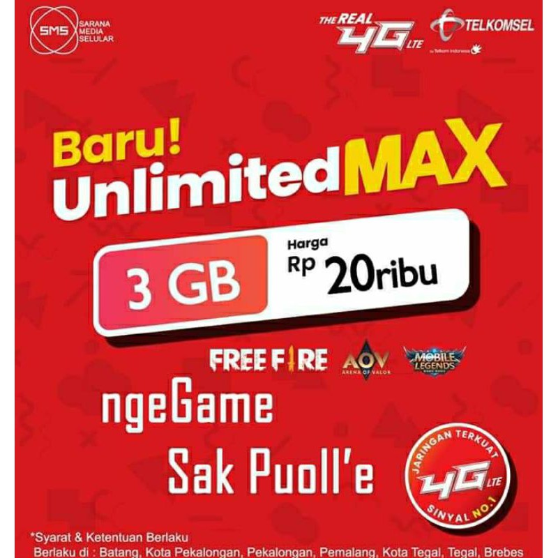 kuota data Telkomsel unlimited Max 3GB/kartu Telkomsel ...