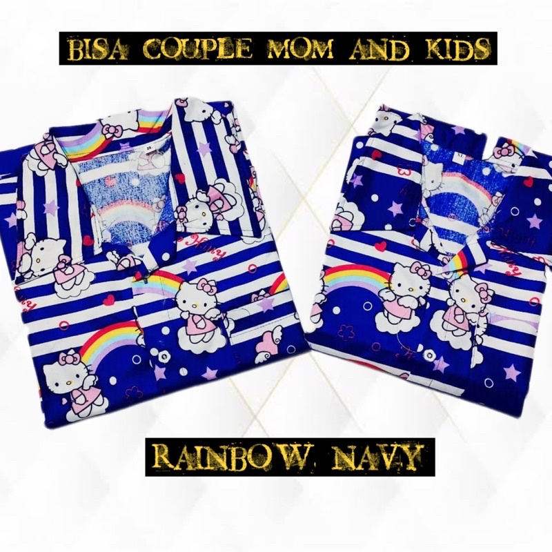 Rainbow navy - piyama baju tidur stelan bisa couple ibu dan anak hk lucu