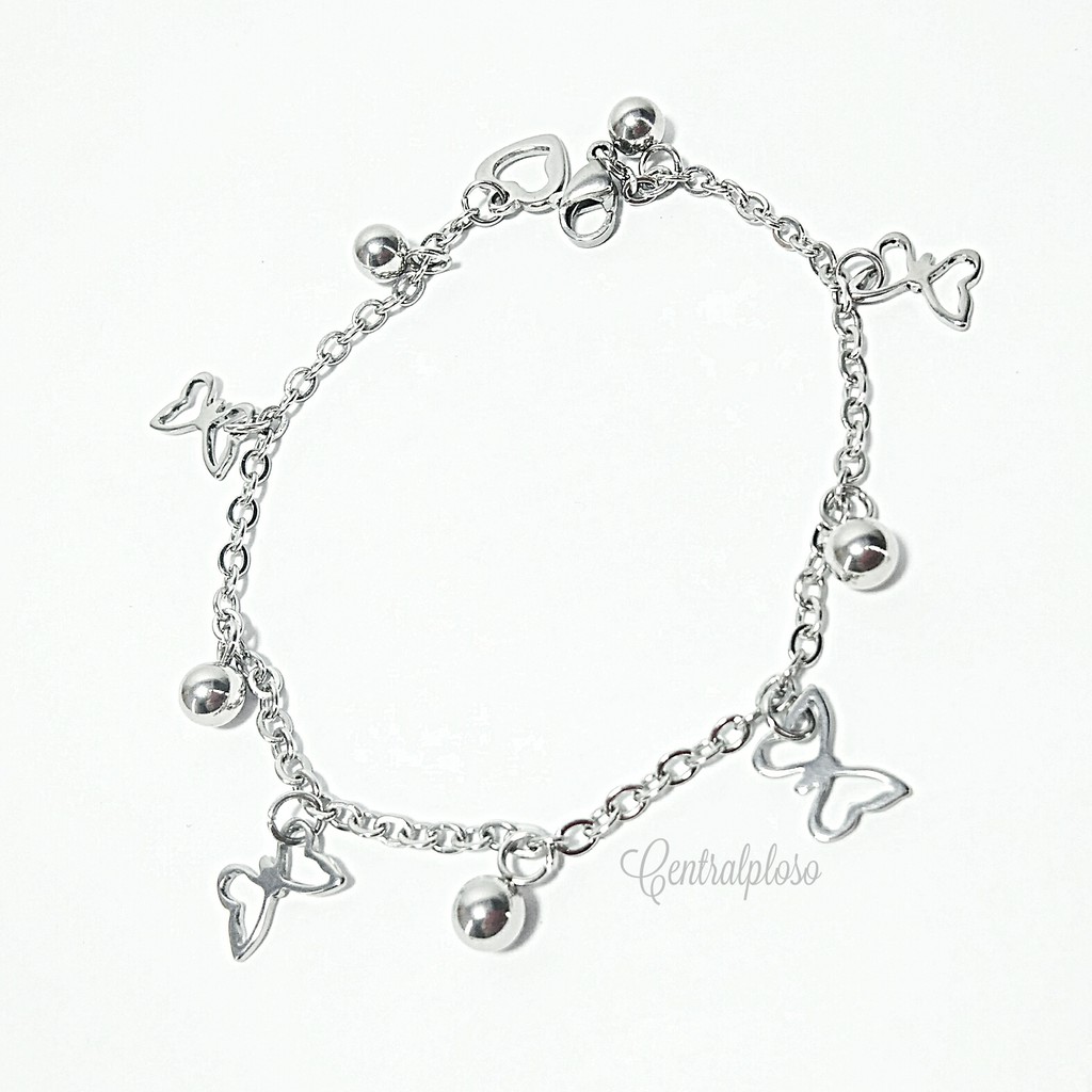 Gelang Tangan Titanium Butterfly SILVER Anti Karat