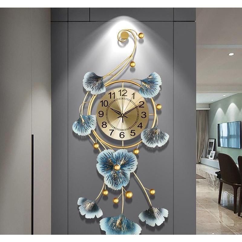 Jam Dinding Emas Jam Dinding Gold Mewah Luxury Besar Daun Unik