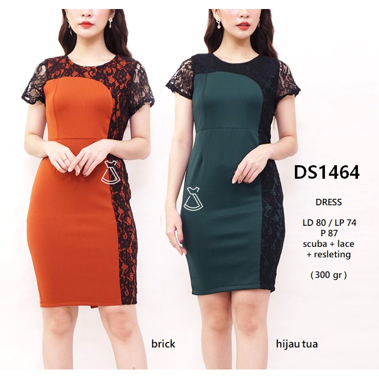 DS1464  - DRESS PESTA BRUKAT LACE SEPAN WANITA KANTOR SCUBA MEWAH