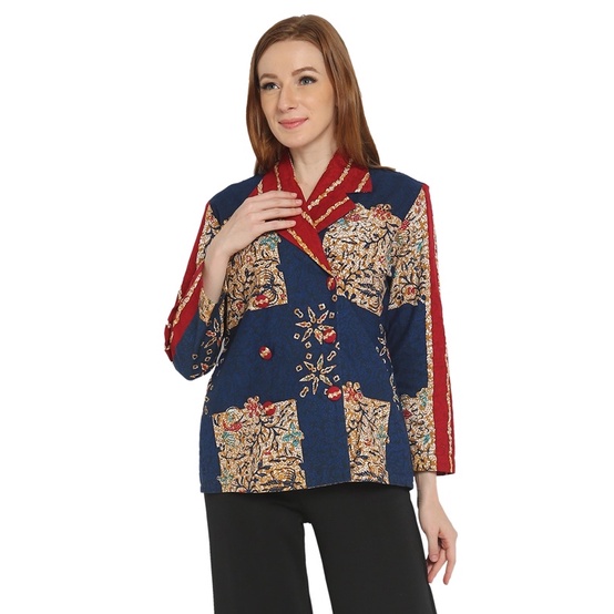 Blazer Batik | Blazer Batik Wanita Modern | Blazer Batik Almajiwa Kinanti Blue