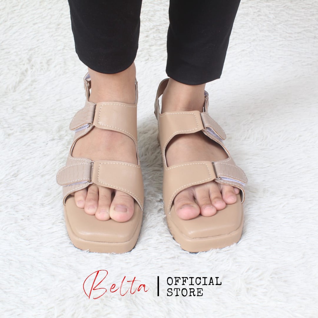 BELTA Sandal Wanita Tali Belakang Sol Tebal Empuk Mocca Tan Mustard Black