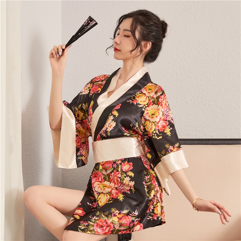 Erotis lingerie wanita ukuran plus cetak kimono Jepang renda-up piyama seksi saueration rayuan hot passion suit seragam