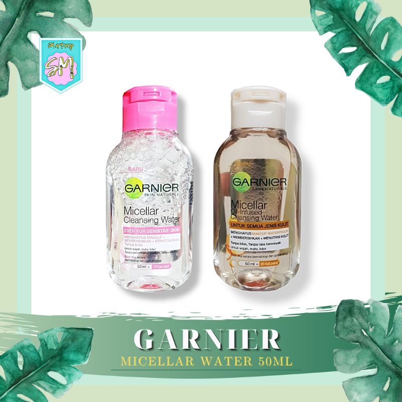 Garnier Micellar Water 50ML &amp; 125ML | Pink - For Sensitive Skin &amp; Biphase Oil Infused - Remove Waterproof Makeup | 50 125 ML