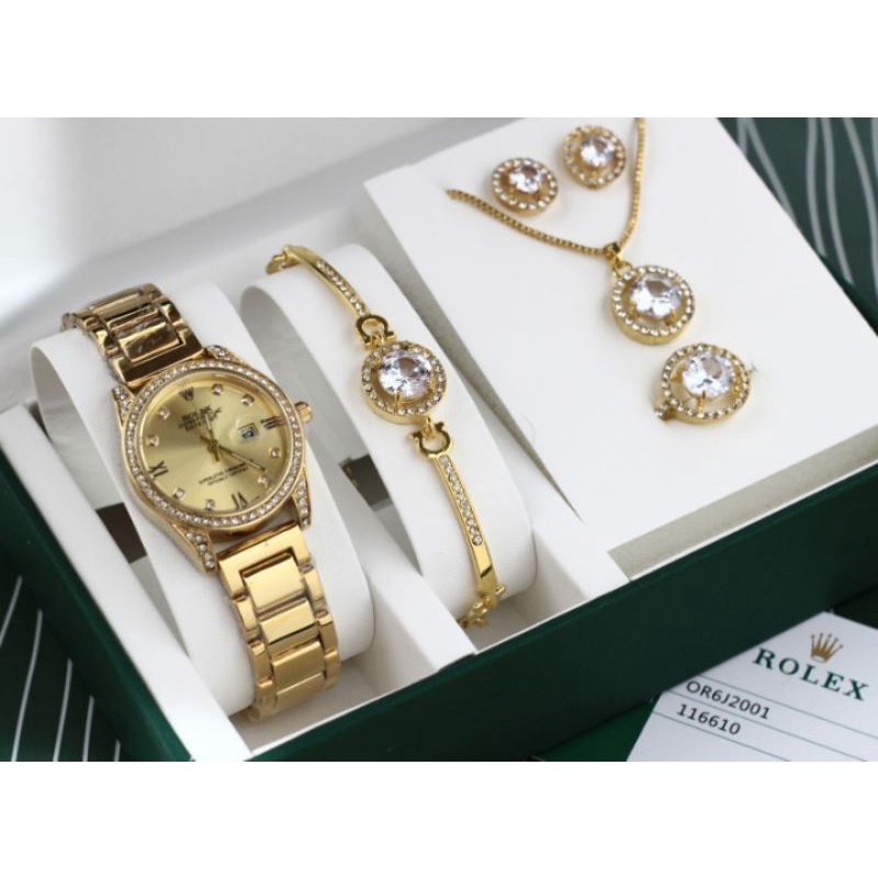 jam tangan wanita rolex warna gold terbaru satu set