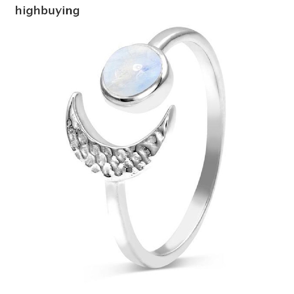 Hbid Cincin Silver Vintage Model Terbuka Dengan Batu Opal Kristal Moonstone Natural Untuk Wanita