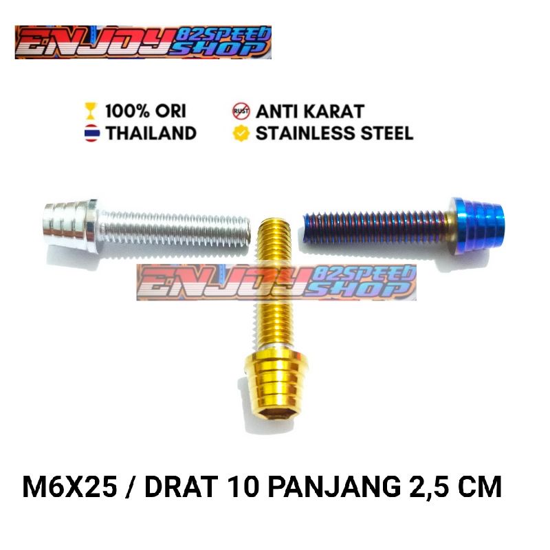 Baut pb probolt Kerucut M6x25 / drat 10 panjang 2,5 cm asli probolt stainles