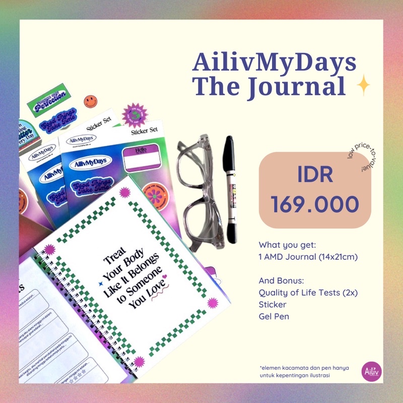 Health Journal AilivMyDays by Ailiv.id Official Premium Full Color Journaling Kit Diet Planner