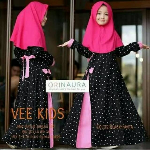 Baju Anak gamis vee kids polkadot