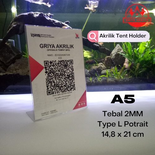 

Akrilik A5 L Potrait 2mm Bening/ Tempat QRIS/ Tent Holder