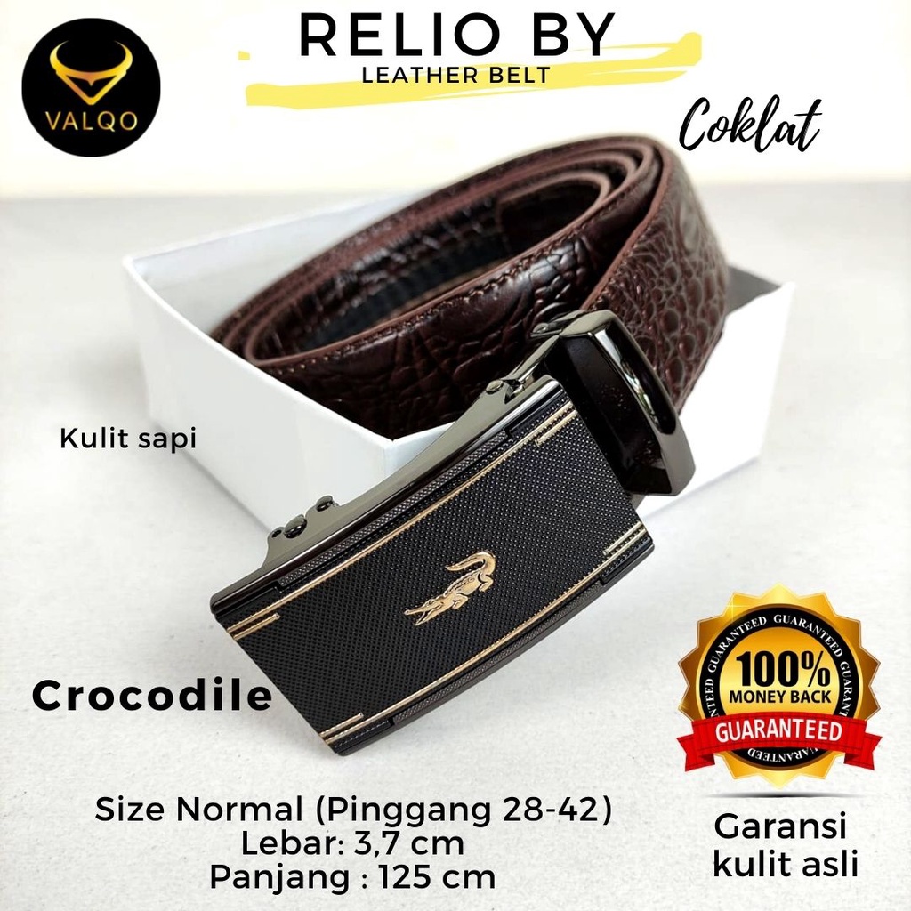 [VALQO] RELIO BY 125 cm Ikat Pinggang kulit Sapi Coklat Motif Hewan Gesper Premium Sabuk Pria Pinggang Normal