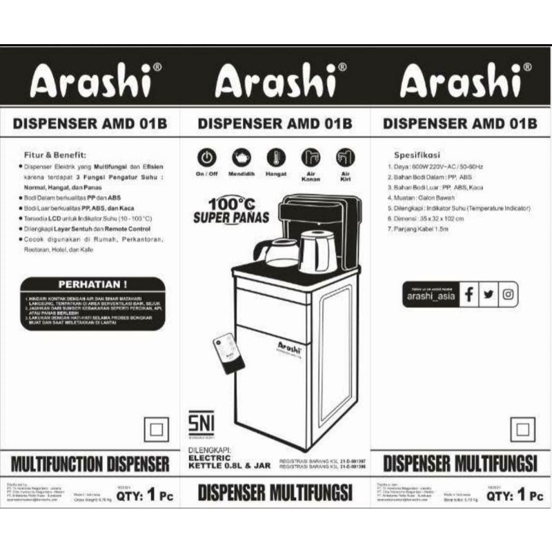 ARASHI Water Dispenser Multifungsi  AMD 01B - Dispenser Air Galon Bawah