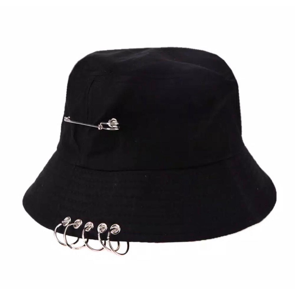 (COD)Topi bucket ring Fashion Uniseks Wanita Pin Cincin Besi Topi Ember Hip Hop Topi Matahari Lipat Kasual