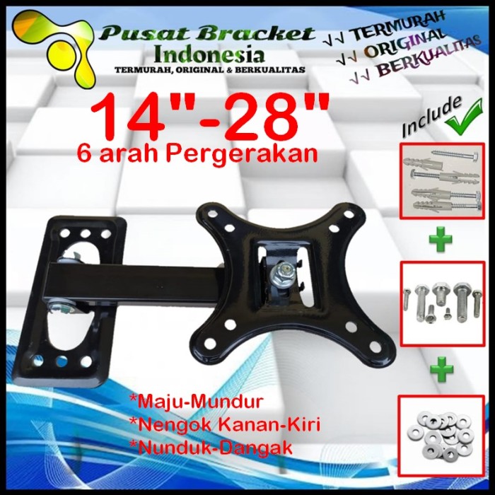 Bracket Tv 24 Monitor Lengan 14&quot; s/d 28&quot; 6arah Fleksible PBI.SWKNM-004