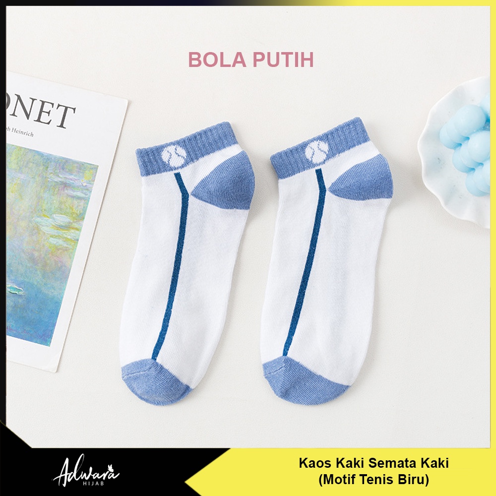 Kaos Kaki Pendek Pria Wanita Motif Tennis / Kaos Kaki Semata Kaki Warna Biru Sporty