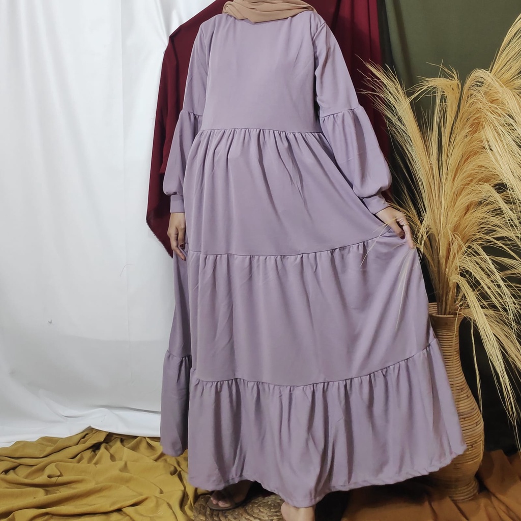 Gamis Wanita Lengan Panjang Fashion Muslim Devi Fit  L-XL Lingkar Dada 100cm Panjang 130cm-DEVI Violet