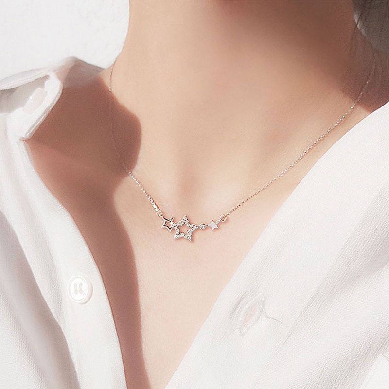 Kalung Choker Sterling Silver 925 Hias Liontin Bintang Bahan Zirkon Untuk Wanita