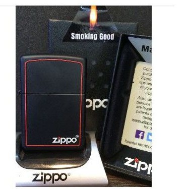 Original Zippo Black Matte W/Logo Border 218ZB