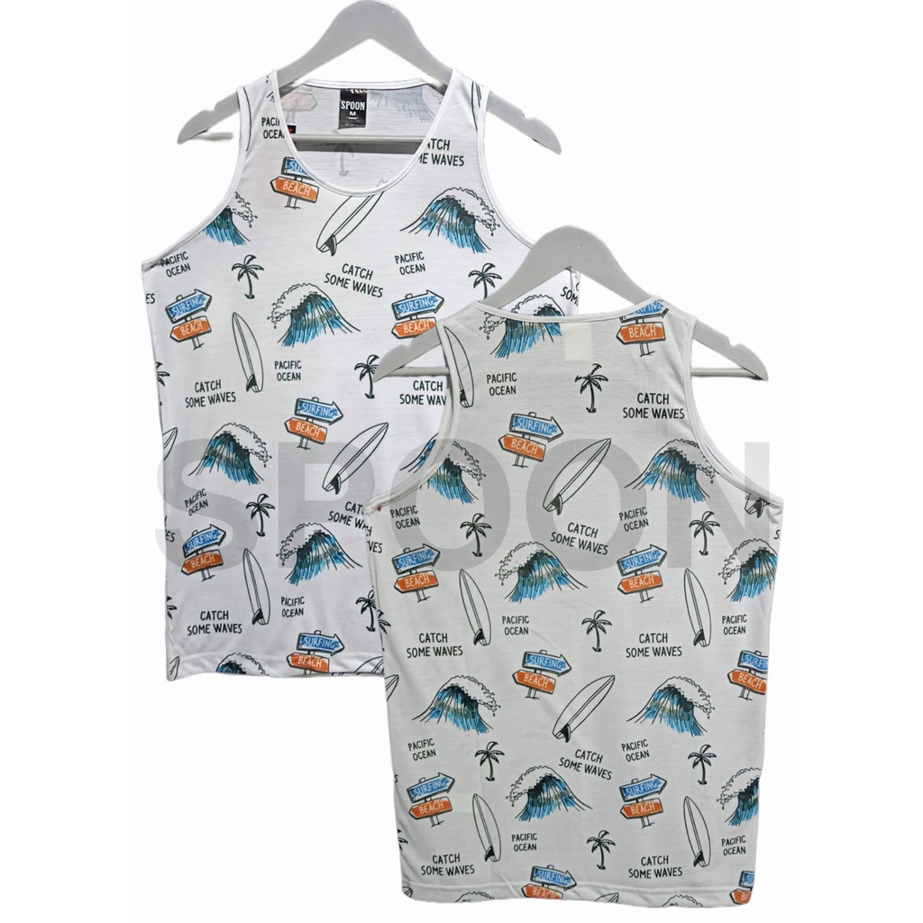 Tanktop/Singlet Pria/Wanita Dewasa|Olahraga/Pantai | Motif - Beach White