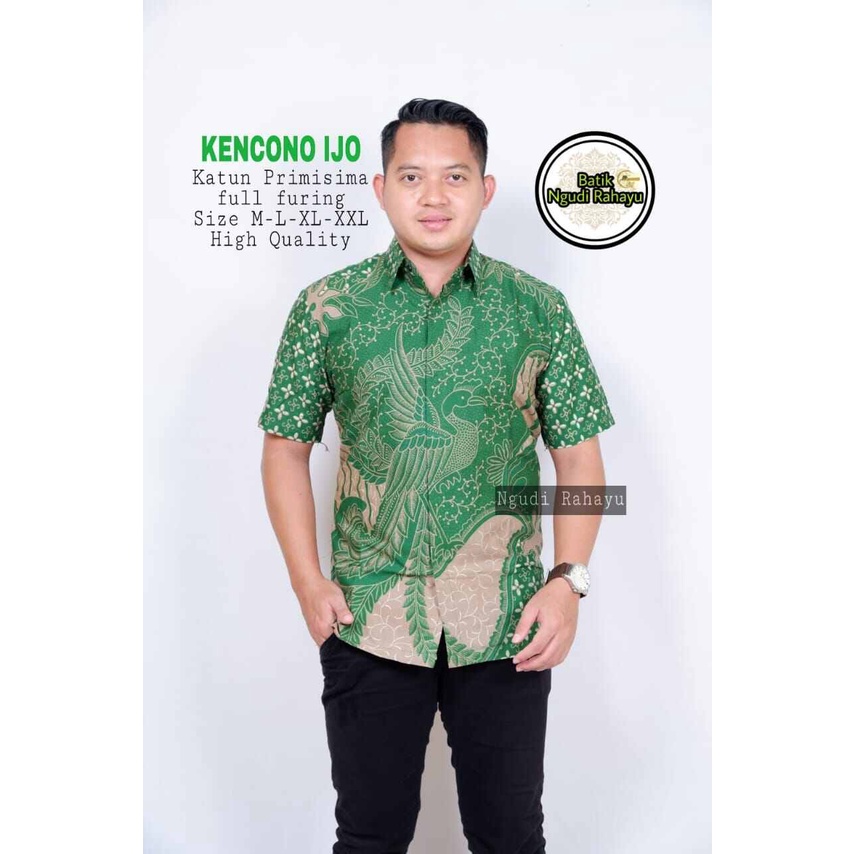 Kemeja batik lengan pendek warna hijau daun / hem batik pria terbaru 2022 warna hijau muda / batik lengan pendek warna hijau keren / baju batik pendek kencono ijo
