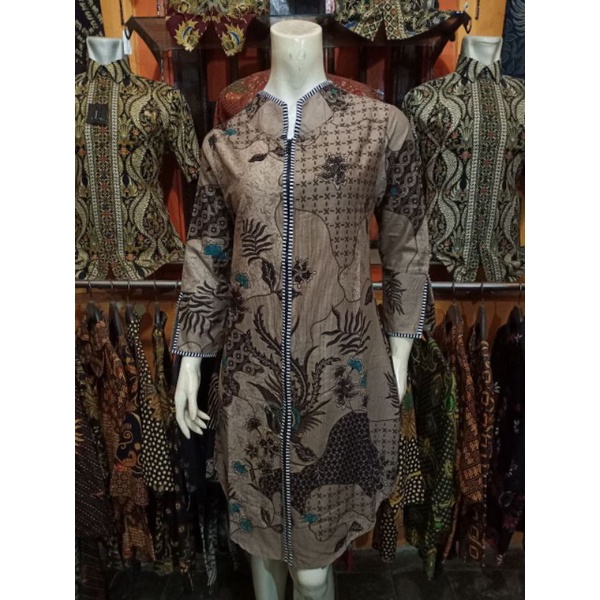 Tunic Santika Pias Genes Kombi Tunik Batik Cantik Sogan Turtleneck Tunic Batik Modern Seragaman