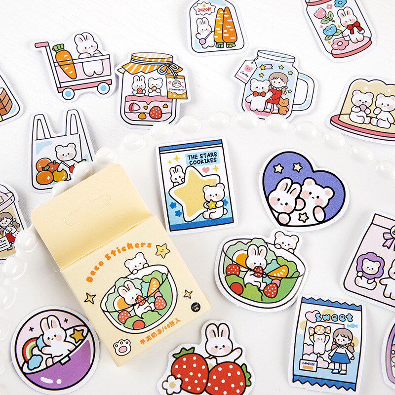 

baejoy.sticx || 45 PCS Cute Cartoon Party Bear Cake Flower Snacks Decorative Stickers