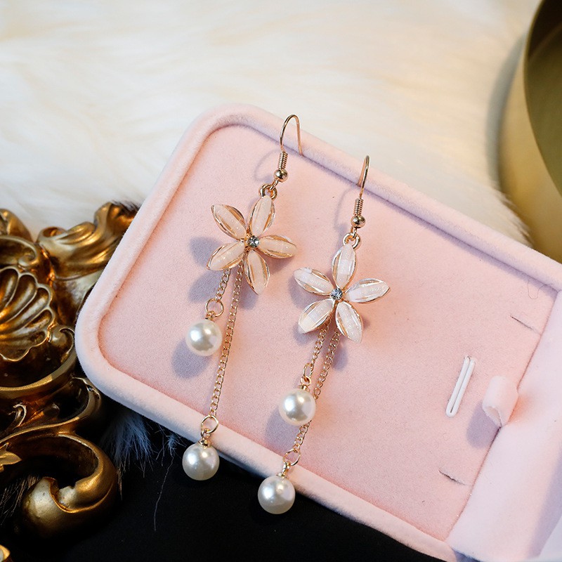 Anting Korea Anting Gantung Bunga Mutiara Anting Import Anting Fashion Simple_AW51-Putih Gold
