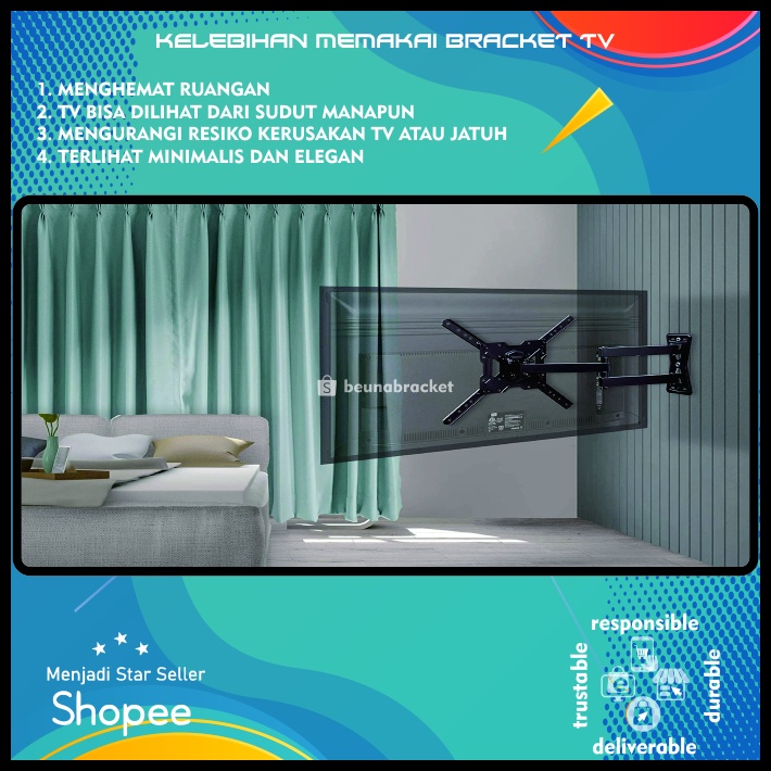 Bracket TV LED LCD 55 43 50 32 40 42 49 Inch Dijamin Cocok 32 - 55 In 6 Arah Universal Breket TV Briket TV Braket TV Gantungan TV Tembok Tempelan TV Dinding BB1 North Bayou P4