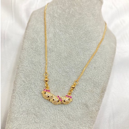 Kalung Anak Hello Kitty Gold Anak - Anak - Liontin Hello Kitty Kepala 3 Permata Warna Gold - Emas Go
