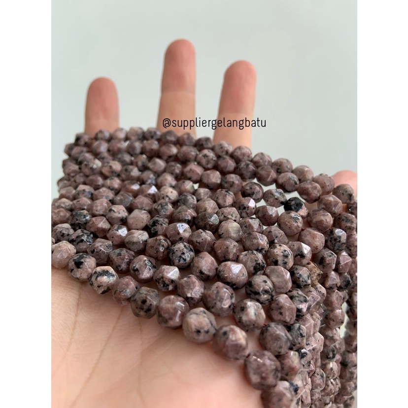 batu hexagon Stone 8mm brown rhodonite cokelat aksesoris gelang kalung