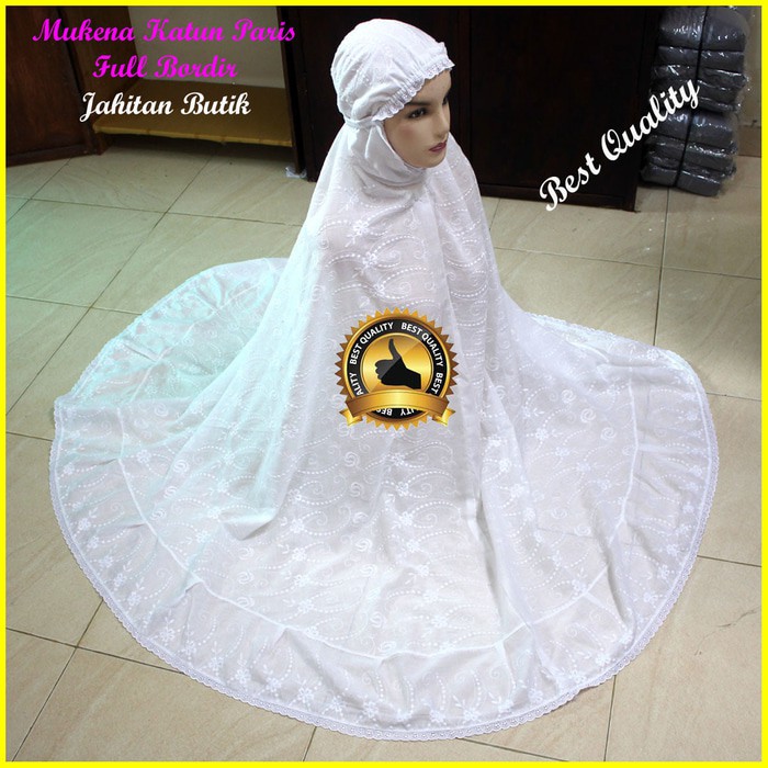 PROMO       Mukena Katun Paris Putih Full Bordir Ukuran Jumbo - MU440
