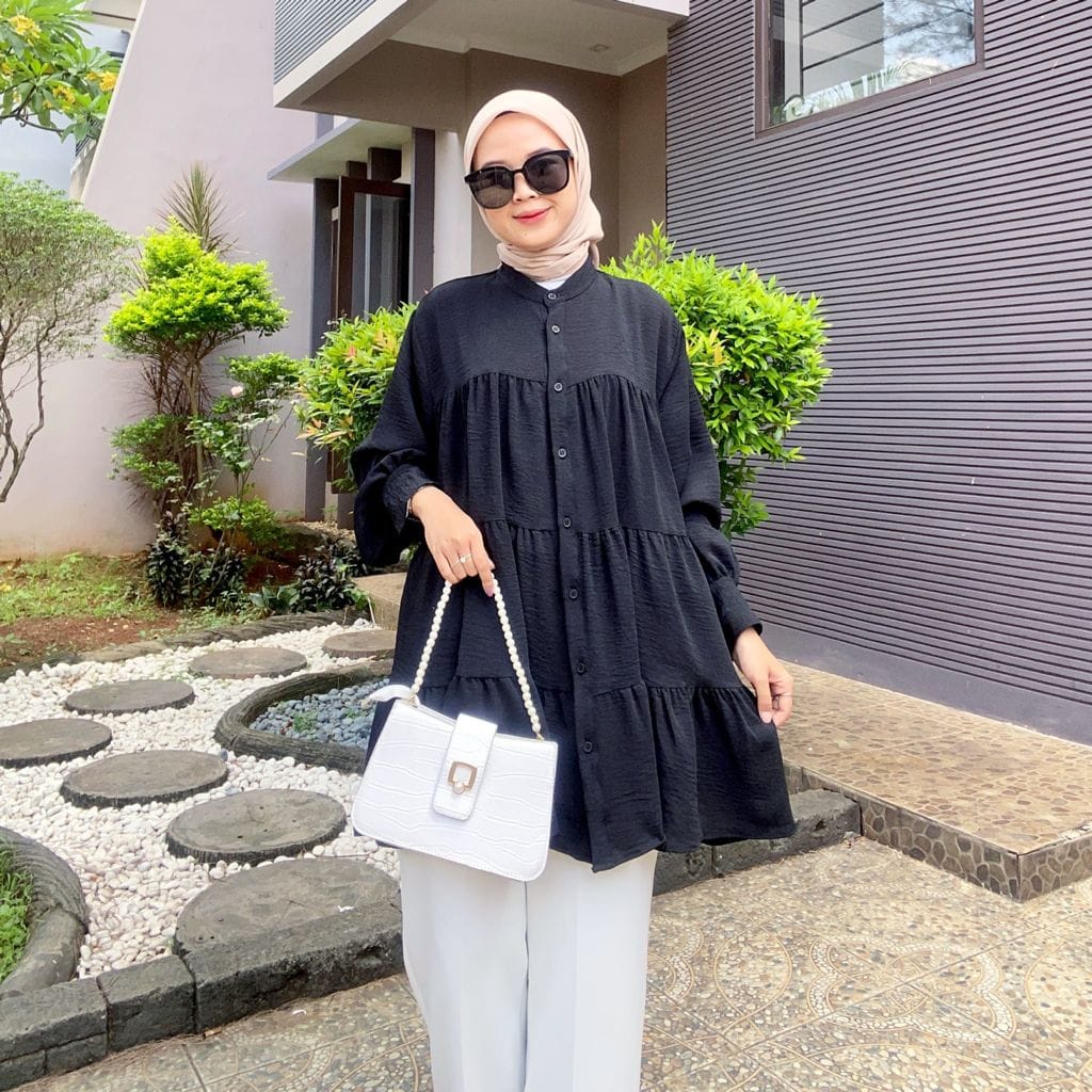 BEFAST - ZEC OOTD Wanita kemeja MARIKA / Kemeja Kerah Shanghai Rample Polos / Atasan Wanita Kemeja Formal / Kemeja Casual Wanita / Kemeja Polos Lengan Panjang Keluaran Terbaru