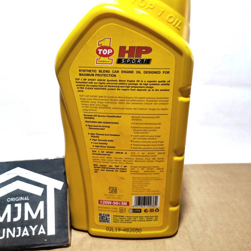 Oli Mobil TOP 1 ONE SMO HP SPORT sae 20W-50 API SN 1 Liter Extra Clean Additives