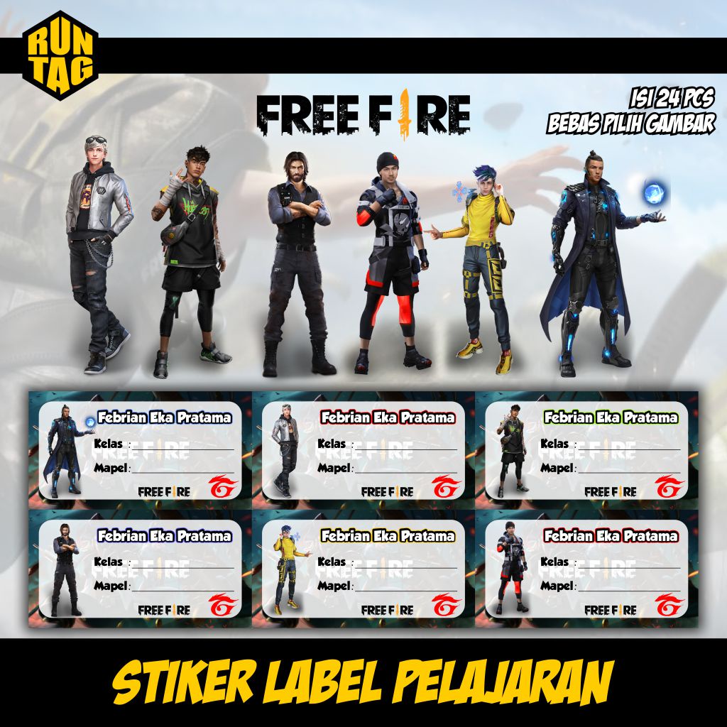 

stiker label mata pelajaran buku sekolah custom ff