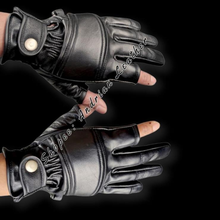 Sarung Tangan Motor Kulit Asli Jari Bolong Gloves Half Finger ‣ KWA.976937
