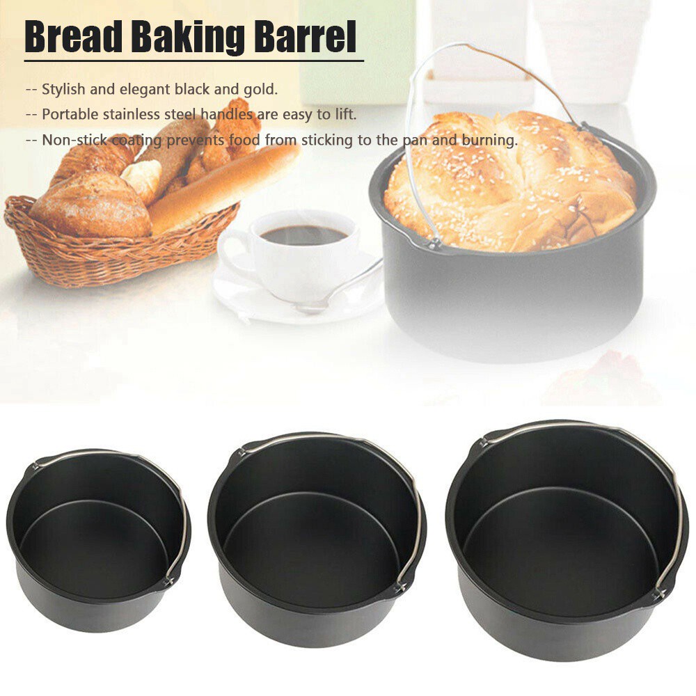 REBUY Grilling Cake Barrel Fryer Bread Baking Air Fryer Accessories Pizza Pot 6&quot;/7&quot;/8&quot; Carbon Steel Basket Pan Cake Tool