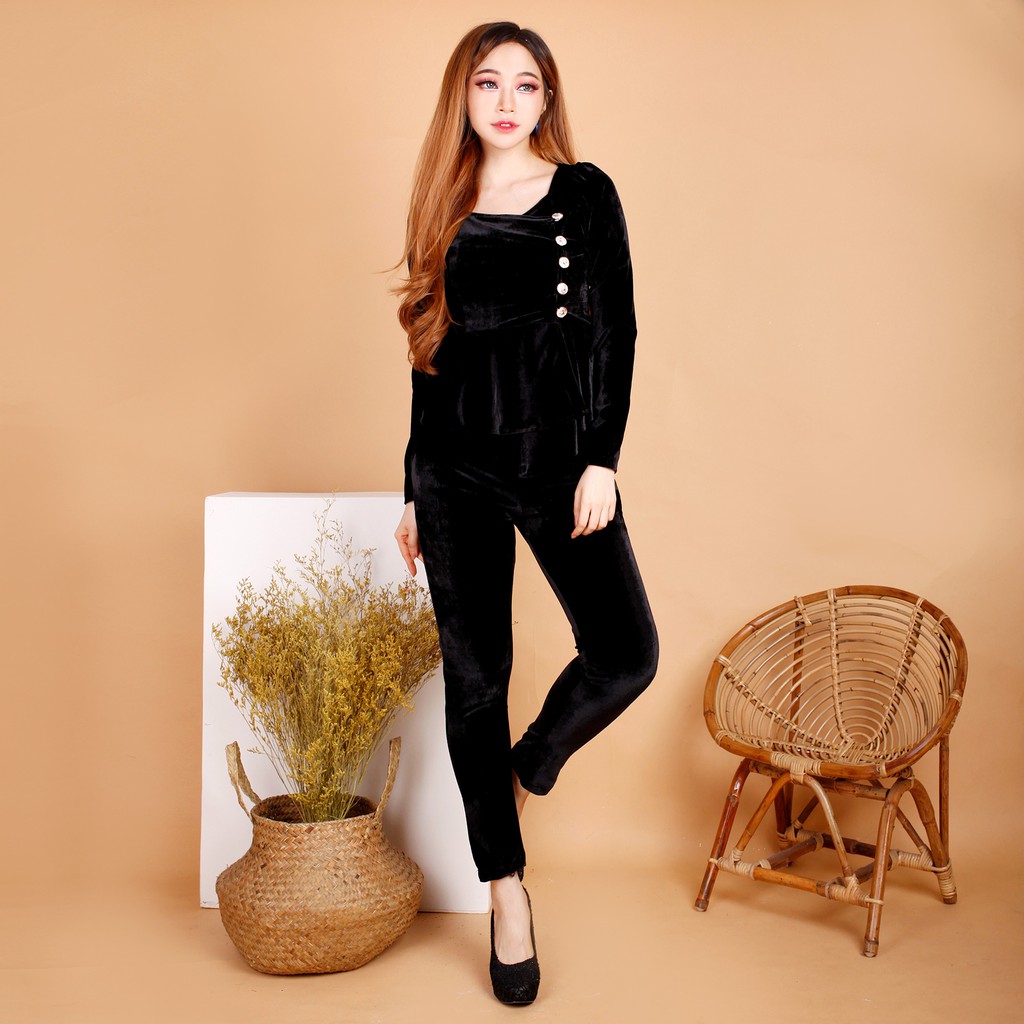 Kathryn collection # 014, STELAN  VELVET IMPORT PREMIUM (BLUDRU) CELANA PANJANG TANGAN PANJANG