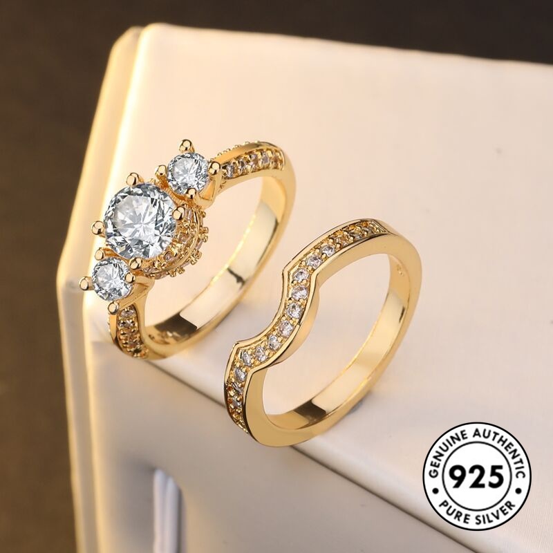 Cincin Bahan S925 Silver Aksen Berlian Untuk Wanita