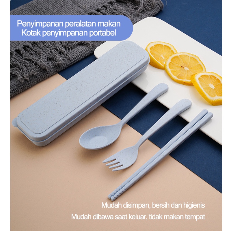 Set alat makan/Sendok korea set/Alat Makan Bahan Jerami Gandum/Sendok garpu sumpit set (B296)