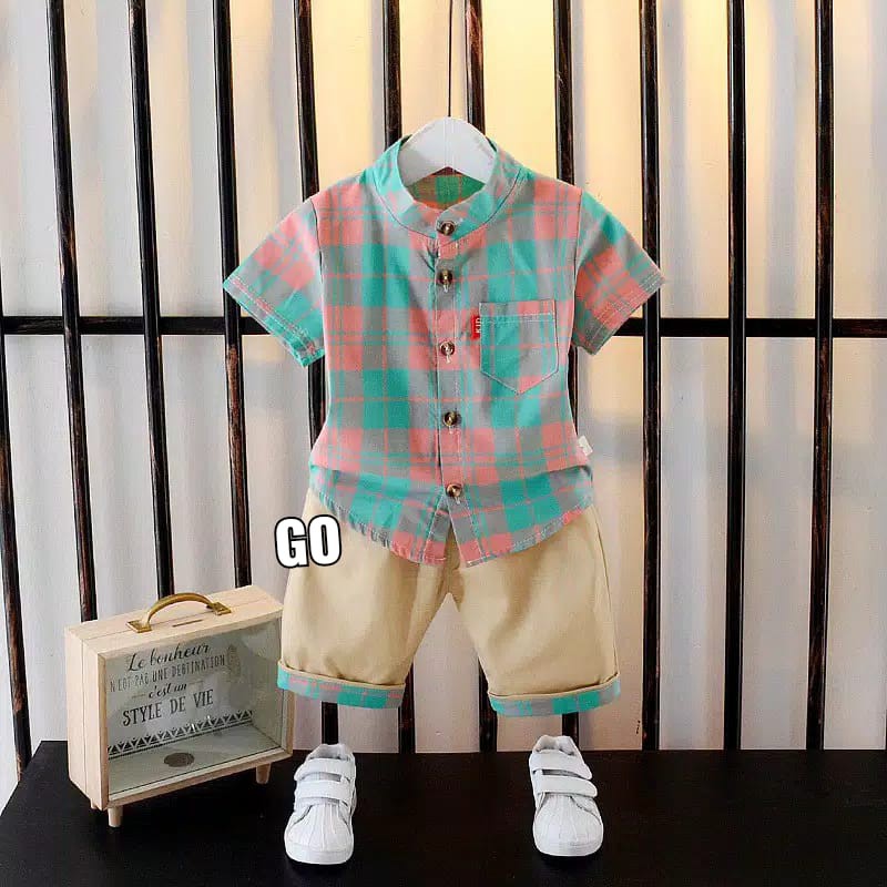 gos SET KEMEJA VICTOR EBV Setelan Kemeja Bayi Laki-laki Lengan Pendek