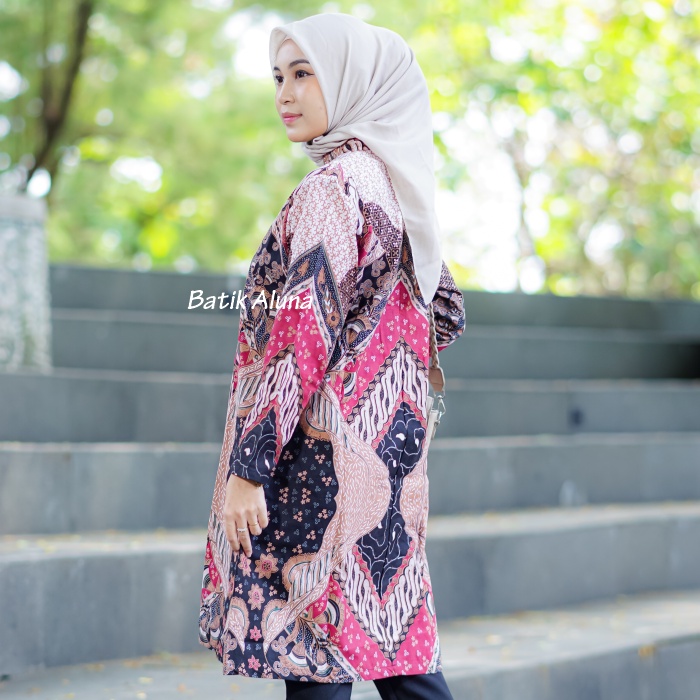 Baju Batik Wanita Lengan Panjang Modern Tunik Premium Bahan Katun Terbaru Kekinian Blouse Batik Modern Wanita Jumbo Atasan Batik Wanita Kantor Batik Cewek Modern Couple FASHION BATIK ALUNA