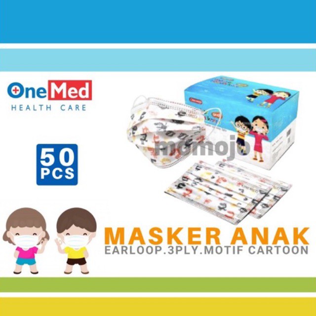 MASKER ANAK ONEMED MASKER BEDAH KARET EARLOOP 3 PLY ISI 50 PCS