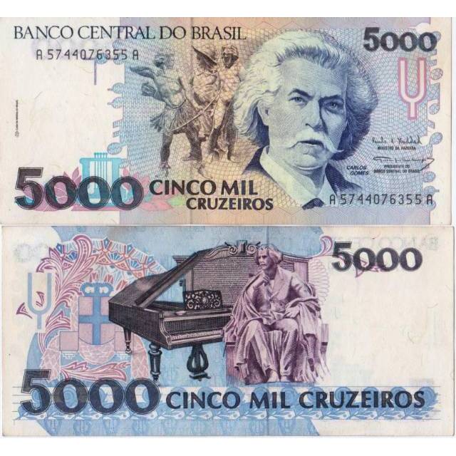 Uang Kuno Luar Atau Asing 5000 Cruzeiros Brazil